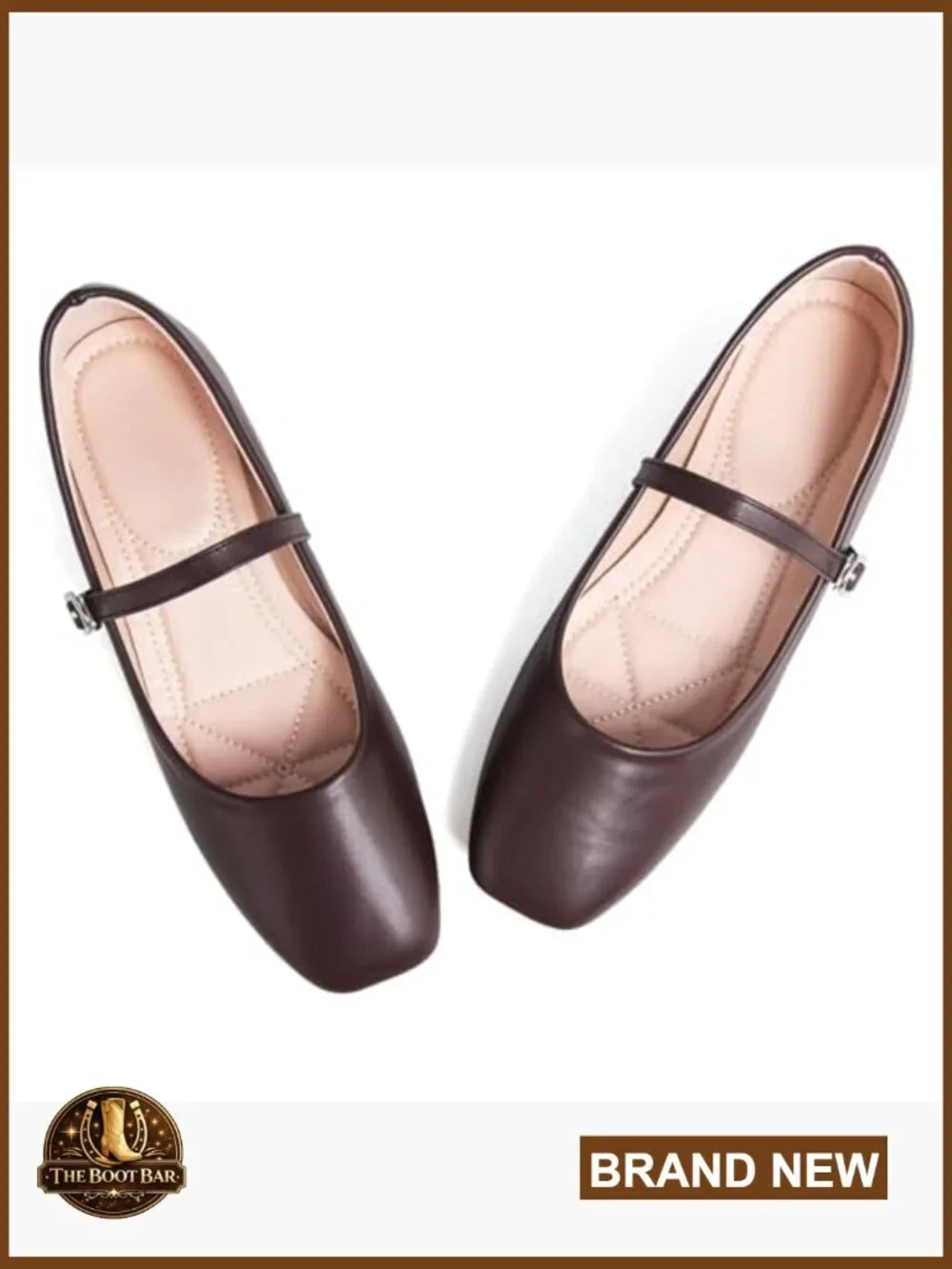 Leather Mary Jane Flats Square Toe Slip On Work Shoes Adjustable Buckle